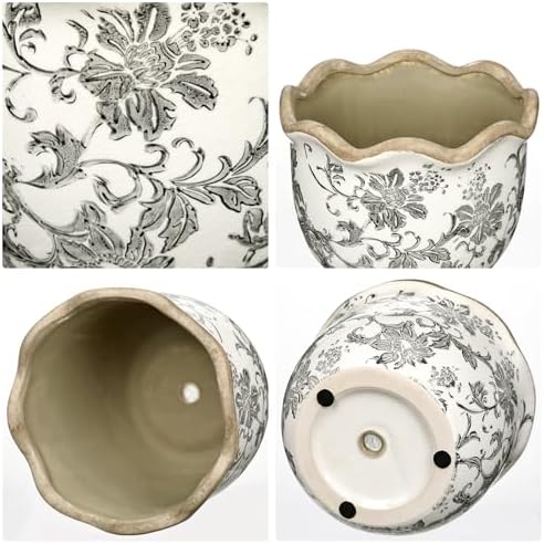 Hollyone 2 Pack Ceramic Planter Vintage Ceramic Pot 5.5 + 6.6inch Decorative Flower Plant Pot with Drainage Hole Crackle Glaze for ndoor Outdoor Tuscan Decor Home Living Room Garden Decor Blue Flower - Image 3