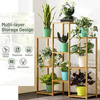 Indoor Ladder Plant Stand, 3-Tier 9 Potted Bamboo Outdoor Tall Plant Shelves, Multifuncional Wood Flower Pot Holder Display Rack Organizer for Office, Living Room, Balcony and Garden - Image 4