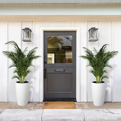 Self-Watering Tall Planters Set of 2 – 21.7" Straight Plastic Flower Pots with Drainage, Water Level Meter, Built-in Handle – Large Indoor Outdoor Garden Pots for Patio, Porch, Office – White - Image 2