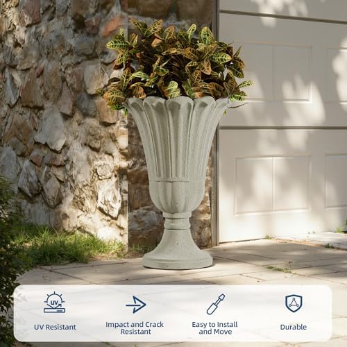 24" Tall Urn Planters for Outdoor Plants, Urns and Pedestal, Beige - Image 5