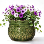 Ceramic Flower Pots, 12 Inch Planter with Drainage, Crack Green by Fivepot
