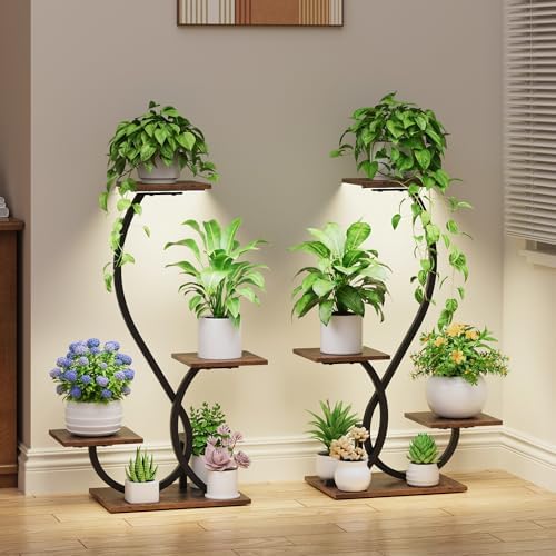 BACEKOLL Plant Stand Indoor with Grow Lights - 2 Pack Plant Shelf, Lighted Corner Plant Stands for Indoor Growing, 4 Tiered Metal Flower Holder, S-Shaped Decorative Shelves for Home, Hallway, Black by BACEKOLL