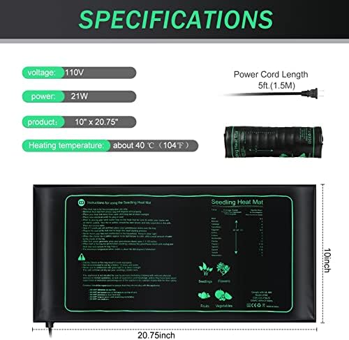 4 Pack Seedling Heat Mat Heating Mat for Seedlings Grow Mats Waterproof Hydroponic Heating Pad Heat Plant Heating Mat for Indoor Plants Grow Seed Starting Greenhouse(10" x 20.75") - Image 2