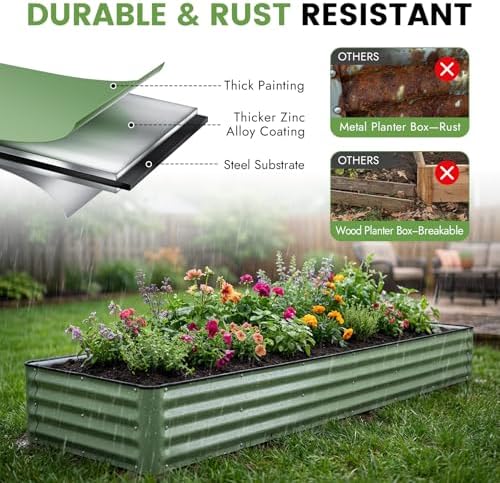 INNO STAGE Galvanized Raised Bed, 8x2x1ft Garden Beds Outdoor, Olive Green - Image 6