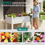 YITAHOME 3.6x1.5x2.8 FT Elevated Garden Bed Kit with Legs and Wheels, Outdoor Large Resin Planter Box Stand with Drain Plug and Storage Shelf for Plants Vegetables Fruits, Grayish-White - Image 6