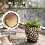 10 Inch Ceramic Planter with Drainage Hole Saucer(Mottled White) - Image 3