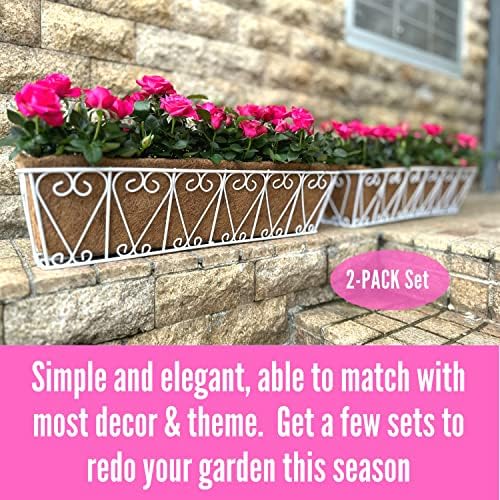 LaLaGreen Fence Wall Planter (24 in, 2 Pack) White Coco Liner Trough Box - Image 5