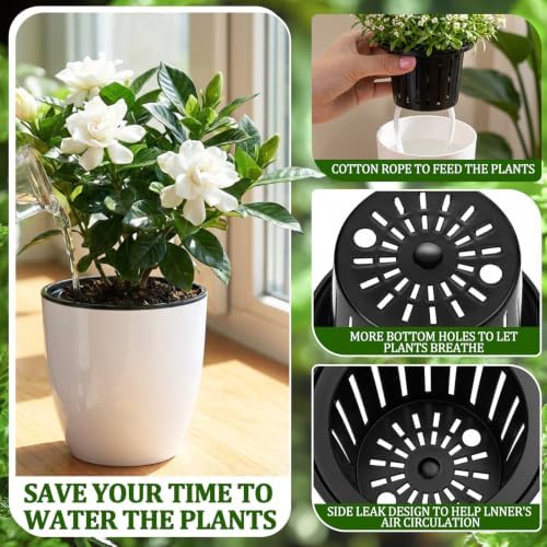 Self Watering Plant Pots, 3.5'', White Black, 54 Pcs - Image 4