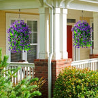 INQCMY Fake Hanging Flowers with Basket Artificial Violet for Outdoor Porch - Image 2