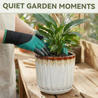 7.5 Inch Ceramic Planter Pot with Saucer Drainage Leak-Proof Mesh,Flower Pots for Indoor Plants with Gardening Gloves,Ceramic Planter(Linen White) - Image 5