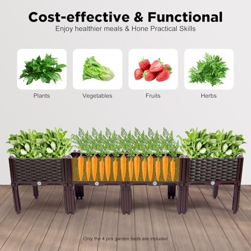 Raised Garden Bed with Legs, Outdoor Plants Planter Box Plant Pots Elevated Garden Boxes, Plastic Raised Beds for Gardening Vegetables Herb Flower Plants, Perfect for Indoor Outdoor Planting, 4 Boxes - Image 5