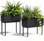 Worth Set of 2 Raised Metal Planter Box with Legs, Large & Small Matte Black Galvanized Steel Elevated Garden Beds with Drainage Hole & Plug for Vegetables, Flowers & Herbs, Indoor & Outdoor Use by WORTH