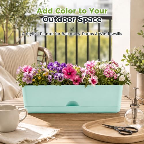6 Pack Rectangle Planter 16 Inch Window Boxes Planters Rectangular Window Sill Planters Indoor Self Watering Plant Pots with Drainage Holes and Saucers Succulent Herb Flower Pots, Macaron Color - Image 5