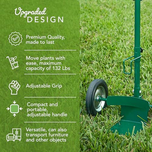 GOLETIO Potted Plant Mover Dolly with Flat-Free Rubber Wheels - Heavy-Duty Plant Pot Mover Caddy with Adjustable Grip and Foldable Handle for Indoor and Outdoor - Image 4