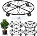 5 Pack Plant Caddy with Wheels Heavy Duty 16 Inch Large Metal Plant Stand with Wheels Plant dolly Rolling Plant Stand Plant Roller with Casters for Indoor and Outdoor with 5 Pack Plant Saucers, Black by Planterhoma
