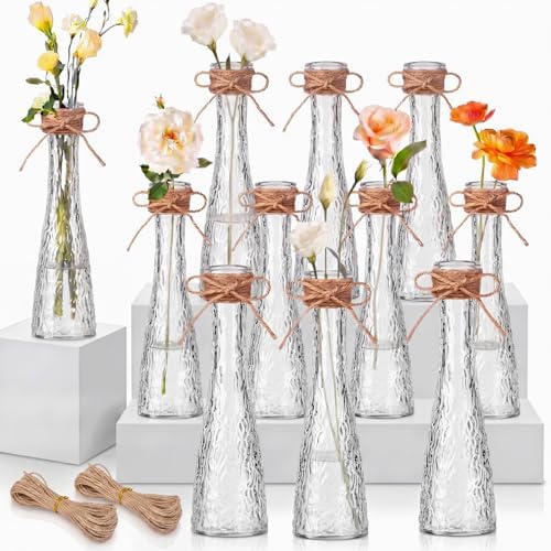 Set of 12 Clear Glass Bud Vases for Centerpiece, Water Ripple by Unknown