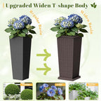 JUMMICO 30" Front Porch Resin Rattan Tall Planters 2 Pack, Inner Tray - Image 5