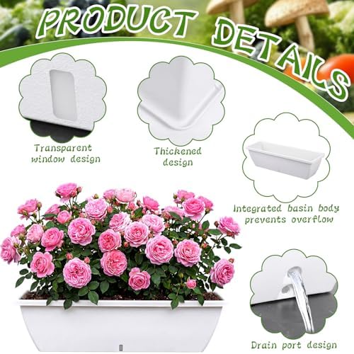 8 Pcs 24 Inch Plastic Window Boxes Planters, White - Image 3