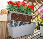 12 Inch Rectangular Self Watering Planter Indoor,Windowsill Herb Box, Outdoor Flower Pot Succulent with Iron Hanging Shelf for Railing Balcony Tabletop, 12 x 6.2+Hanging by USTARAIL
