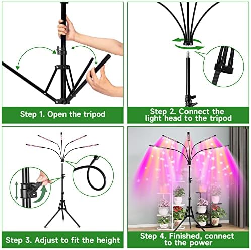 Garpsen Grow Light, 5 Head Plant Light with Tripod, 15-63"Height Adjustable - Image 6