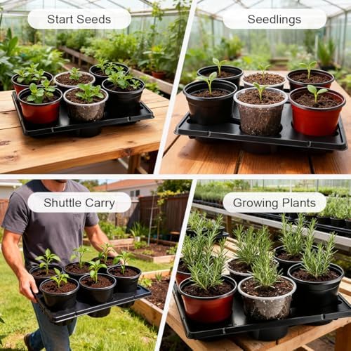 RooTrimmer 6 Cell Round Nursery Pot Trays for 6 Inch Pots, Thickened Sturdy Seedling Pot Shuttle Tray, Durable Nursery Pots Carrying Tray for Holding 6 Inch Plastic Plant Pots(17.08"×13.14", 10-Pack) - Image 6