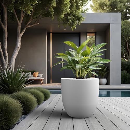 Kante White Concrete Planter 18" Dia All-Weather Round Large Pot - Image 5