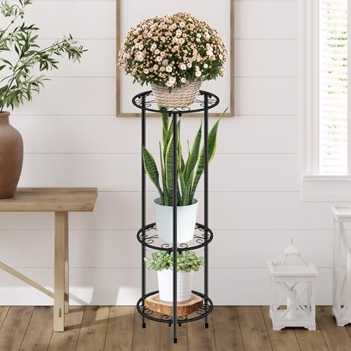 CASIMR Plant Stand Indoor Outdoor, Metal Rustproof Flower Shelf 3 Tier 32.3 inch, Tall Multiple Plant Pot Holder Rack for Garden Patio Living Room Corner Balcony, 2 Pack Black - Image 4
