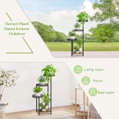 Oppro Plant Stand Indoor Outdoor, 4 Tier Metal Flower Pot Shelf Holder Clearance, Tall Corner Rack for Multiple Plants, Modern Organizer Display for Patio Orchid Office Porch Living Room Garden, Black - Image 5