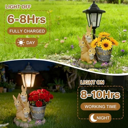 Outdoor Rabbit Garden Statues with Solar Lantern Flowerpot- Bunny Figurine Rabbit Decor for Home Lawn,Balcony Yard Art Garden Patio Decor,Unique Housewarming Birthday Gifts for Women Mom - Image 5