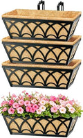 16 Inch Railing Planter Box Window Boxes Planters - 4 Pack Deck Railing Planter Boxes with Adjustable Brackets Coco Liners Balcony Planters Railing Hanging for Window Flower Boxes Outdoor Garden Decor by EINYEXW