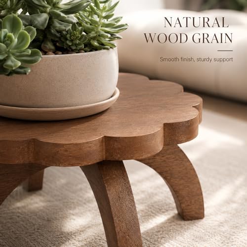Novabright 2 Pcs Scalloped Short Plant Stand Small Wood Plant Stool Riser - Image 2