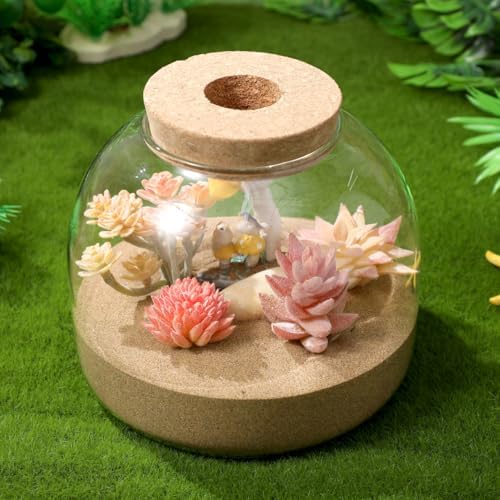 iplusmile Glass Plant Terrarium Jar, Tabletop Succulent Bubble Planter with Cork Lid, Open Mouth Round Fish Bowl Vase Sealed Glass Bottles Vial for Home Decor - Image 3