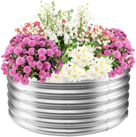 TBMLC 17" Tall,40" Diameter Elevated Round Metal Raised Garden Bed Silver by TBMLC