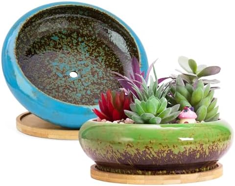 Succulent Pots, 7.3 Inch Succulent Planters with Drainage Pack of 2 by ARTKETTY