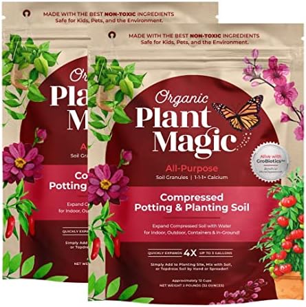 Compressed Organic Potting Soil: 100% Organic, Expands Up to 4X with Water, Nutrient-Dense Plant Food Derived from Worm Castings, Types of Plants, Kid & Pet Safe (Two 2 lb Bags) by OrganicPlantMagic