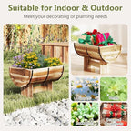 S AFSTAR 2 Pieces Acacia Wood Raised Garden Beds, Half-Barrel Planter Box with Legs, Drainage Gaps & Metal Bands, Rustic Plant Box Decorative Elevated Flower Pot for Indoor & Outdoor - Image 6