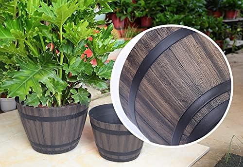 Resin Whiskey Barrel Flower Pot Round Planter Indoor Outdoor Garden Yard Patio.-23.21615.4cm - Image 6