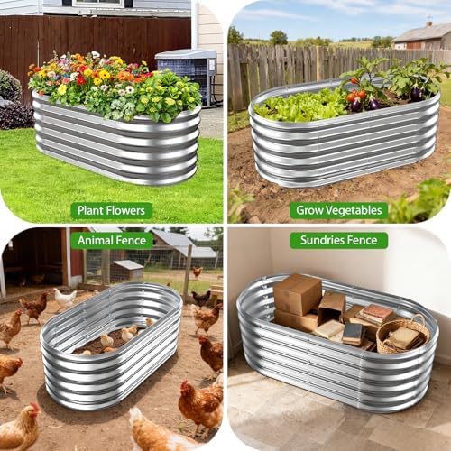 17" Tall Oval-Shaped / Elliptic Metal Raised Garden Bed Outdoor Silver - Image 7