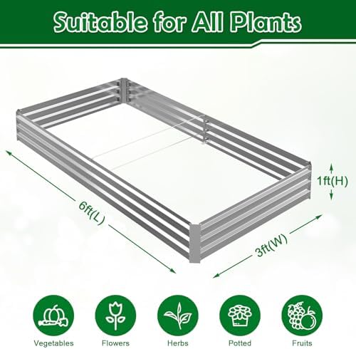 6x3x1FT Galvanized Raised Garden Bed, Metal Planter, Silver,1 Pack - Image 2