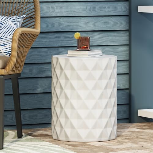 ø15.25'' Concrete Side Table End Table for Outdoor & Living Room, Durable and Lightweight, Cement Material, Geometric Dimensional Diamond Pattern, No Assembly, Antique White - Image 3