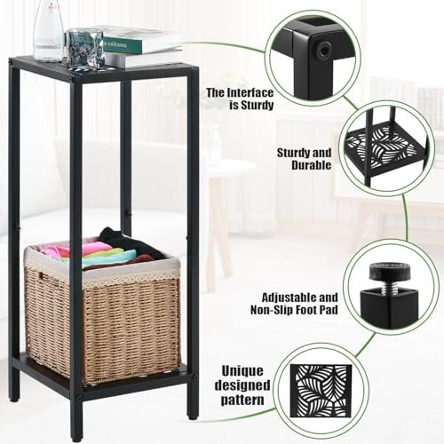Party Zealot 2-Tier Tall Metal Square Plant Stand 31" Heavy-Duty Modern Flower Pot Rack for Indoor Living Room, Corner Side Table for Outdoor Patio, Garden, and Balcony Black, Leaf - Image 4
