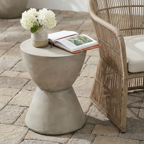 ø15.25'' Concrete Side Table End Table for Outdoor & Living Room, Modern Round Circle Hourglass Style, Durable and Lightweight, Cement Material, No Assembly, Light Gray by JJKFurniture-kevinplus