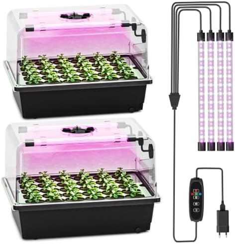 Hon&Guan 2 Pack Self Watering Seed Starter Trays with Growing Lights by HonGuan