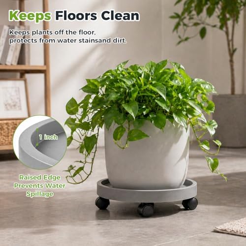 4 Packs Plant Caddy with Wheels 12" Plant Stand Potted Plant Mover Heavy Duty Plant Dolly with Casters for Indoor and Outdoor Large Plant Roller Base Rolling Plant Dolly, Grey - Image 6