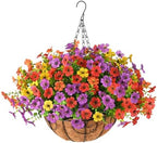 Artificial Hanging Flowers Basket for Outdoor, UV Resistant Plants Daisy by ZFProcessArtificialFlowers