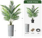 Artificial Tree in Modern Geometric Pattern Planter, Fake Areca Tropical Palm Silk Tree for Indoor and Outdoor Home Decoration - 66" Overall Tall (Plant Pot Plus Tree) - Image 3
