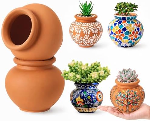 6 Pcs 3.5 Inch Belly Terracotta Pots Mexican Rustic Clay Planter by Ferrochef