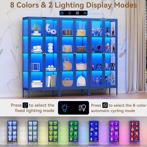 Polup 66" Blue Glass Display Cabinet with 8-Color LED for Collectibles - Image 4