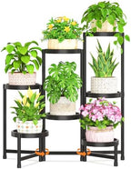 LASZOLA Plant Stand Indoor Outdoor Tall with Plastic Tray, 7 Tiers Black by LASZOLA