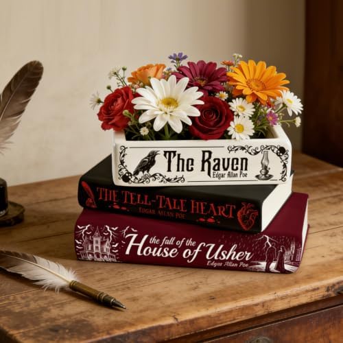 Small Book-Shaped Ceramic Planter for Flowers, Gothic Vase for Bookshelf Home Office Decor, Unique Decorative Gifts for Book Lovers, Edgar Allan Poe,The Raven - Image 6